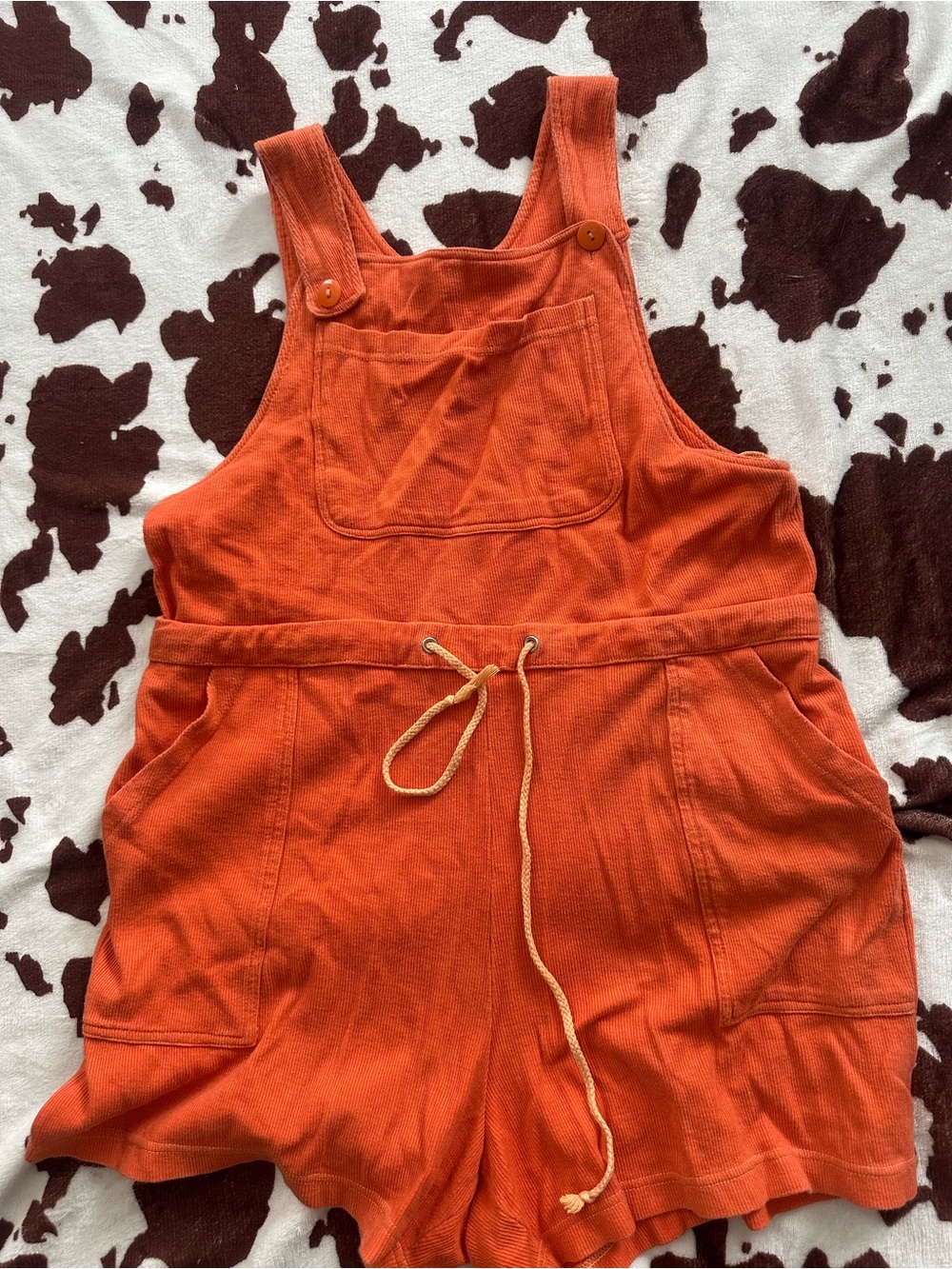 Rust Orange Women's Short Overalls Romper with Drawstring